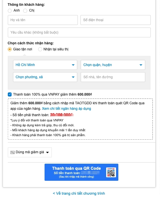 Mua iPhone thanh toán VNPAY