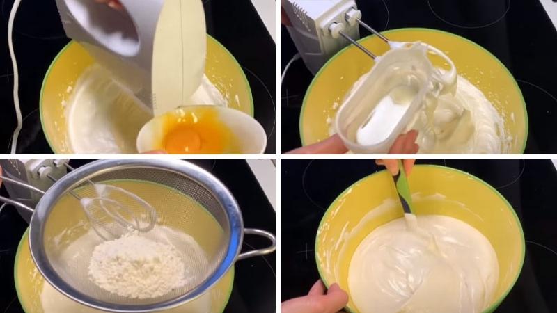 Đánh hỗn hợp lòng đỏ trứng và bột
