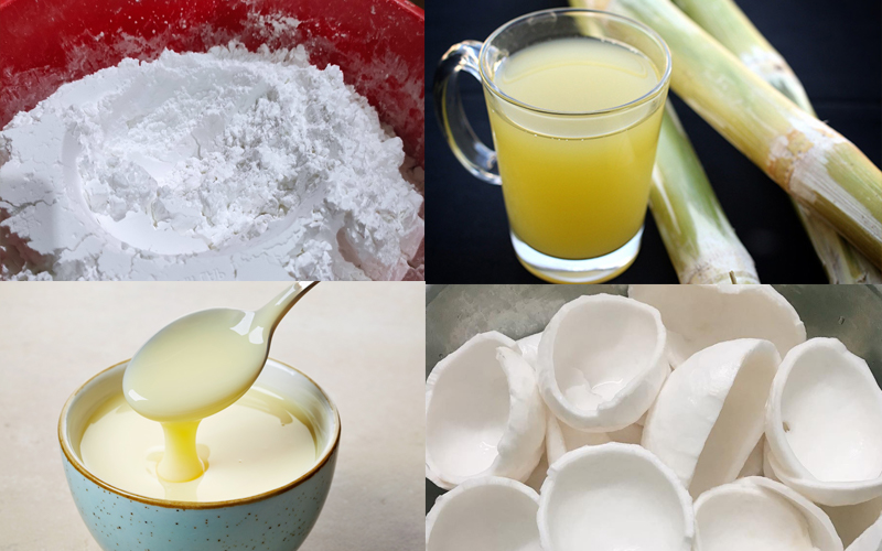 Một số nguyên liệu làm nước mía sữa dừa trân châu