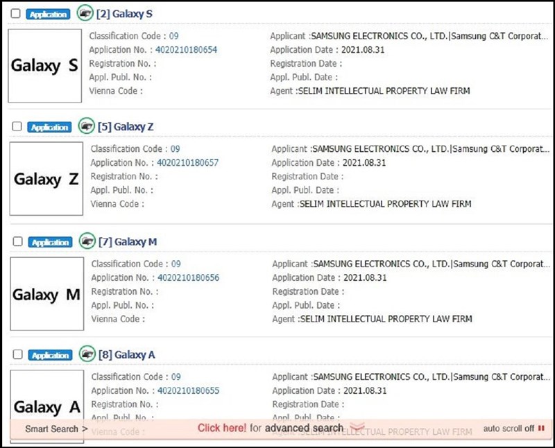Danh sách 'sao kê' các nhãn hiệu Samsung đăng ký, không có Galaxy Note