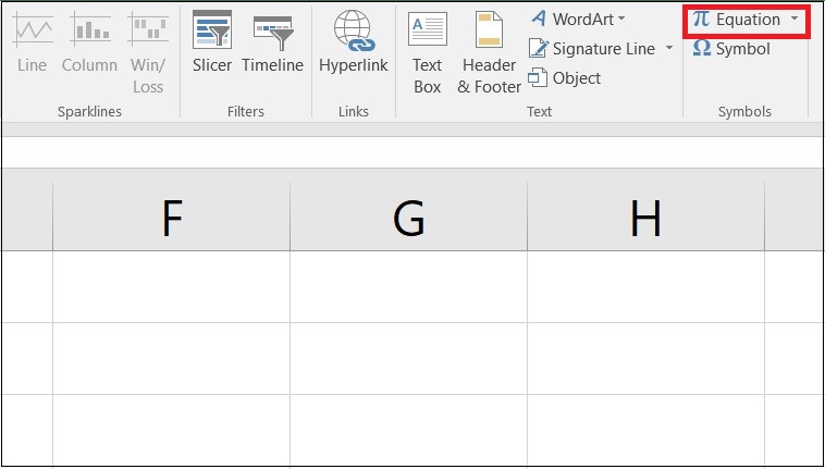 Vào mục Symbols  Chọn Equation