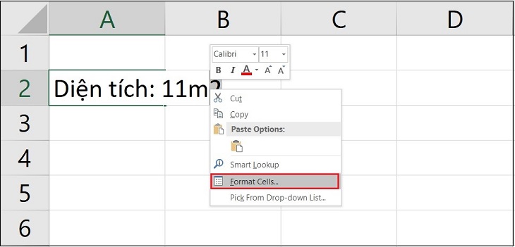 Chọn Format Cells hoặc bạn có thể nhấn Ctrl + 1.