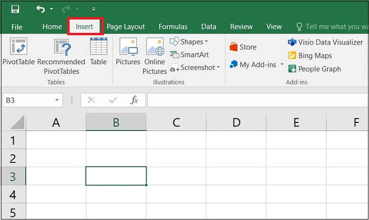 Mở Excel > Chọn Insert.