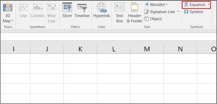  Vào mục Symbols  Chọn Equation.