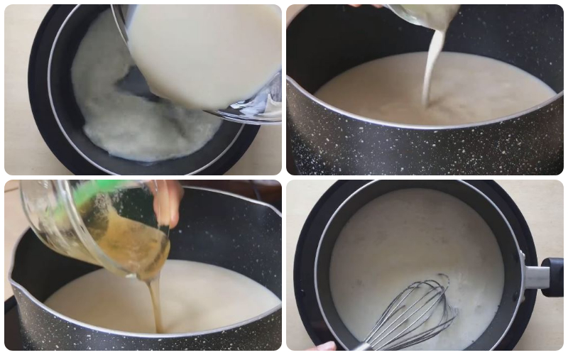 Nấu sữa đậu nành cùng kem sữa tươi, đường bột