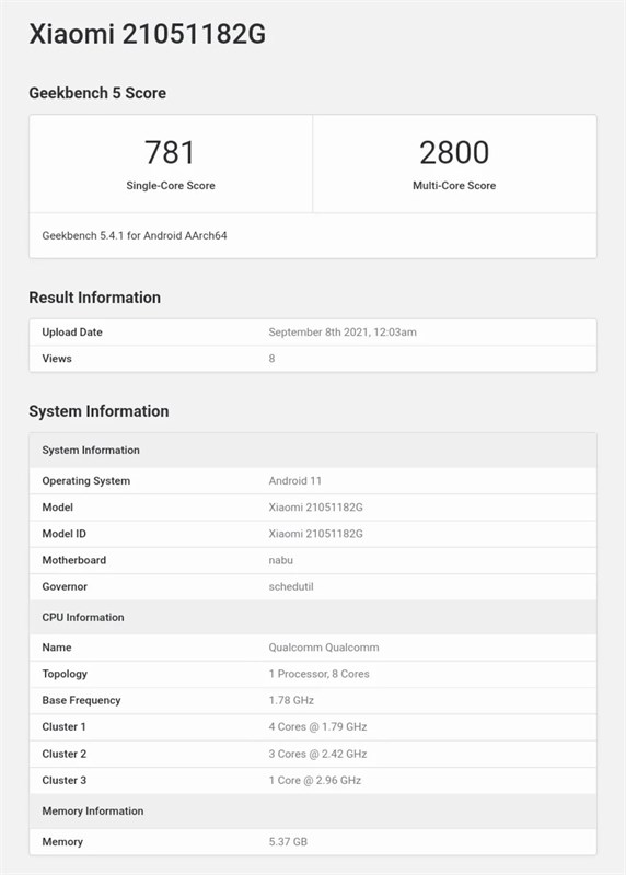 Xiaomi Mi Pad 5 phiên bản toàn cầu xuất hiện trên GeekBench trước khi ra mắt Xiaomi Mi Pad 5 phiên bản toàn cầu xuất hiện trên GeekBench trước khi ra mắt