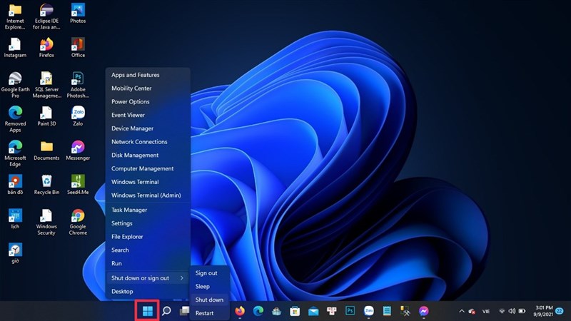 cách tắt máy tính trên Windows 11