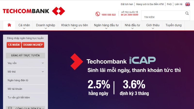 Sao kê ngân hàng Techcombank trên website