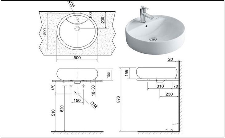 Sink installation size standards