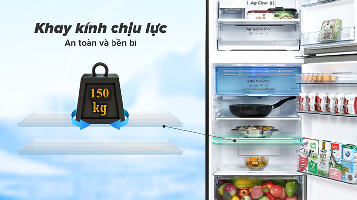 Đánh giá dòng tủ lạnh diệt khuẩn 99.99% Panasonic TL351-381V mới 2021 > Đánh giá chi tiết dòng tủ lạnh Panasonic Inverter TL351-381VG - Khay kính chịu lực