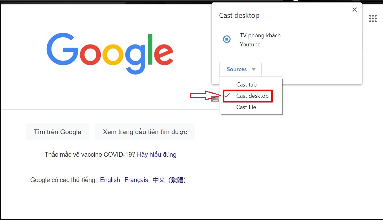 Cách học online qua ứng dụng Zoom kết nối với tivi chiếu nội dung lên màn hình lớn > Chọn Cast destop