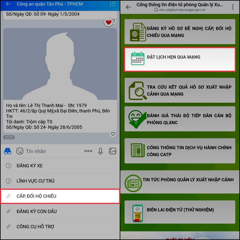 Cách đặt lịch hẹn nộp hồ sơ cấp hộ chiếu bằng Zalo