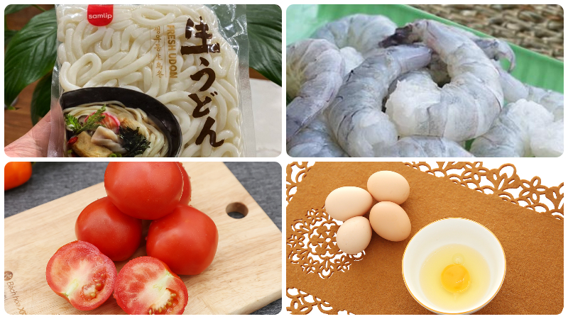Nguyên liệu làm món mì Udon cà chua trứng
