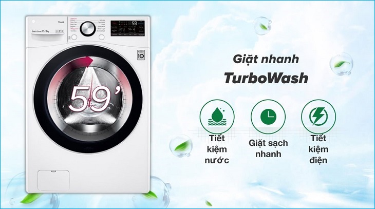 Công nghệ TurboWash trên Máy giặt sấy LG Inverter 15 Kg F2515RTGW