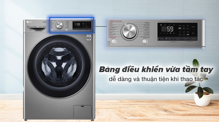 Bảng điều khiển được thiết kế ở phía trên cửa lồng giặt