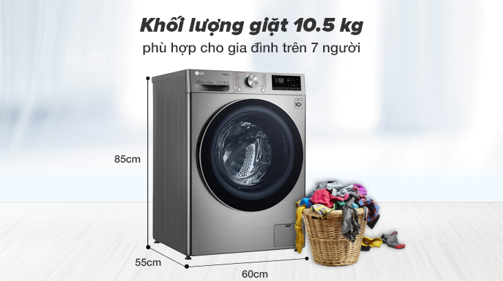 Máy giặt LG Inverter 10.5 kg FV1450S3V có khối lượng giặt 10.5 kg