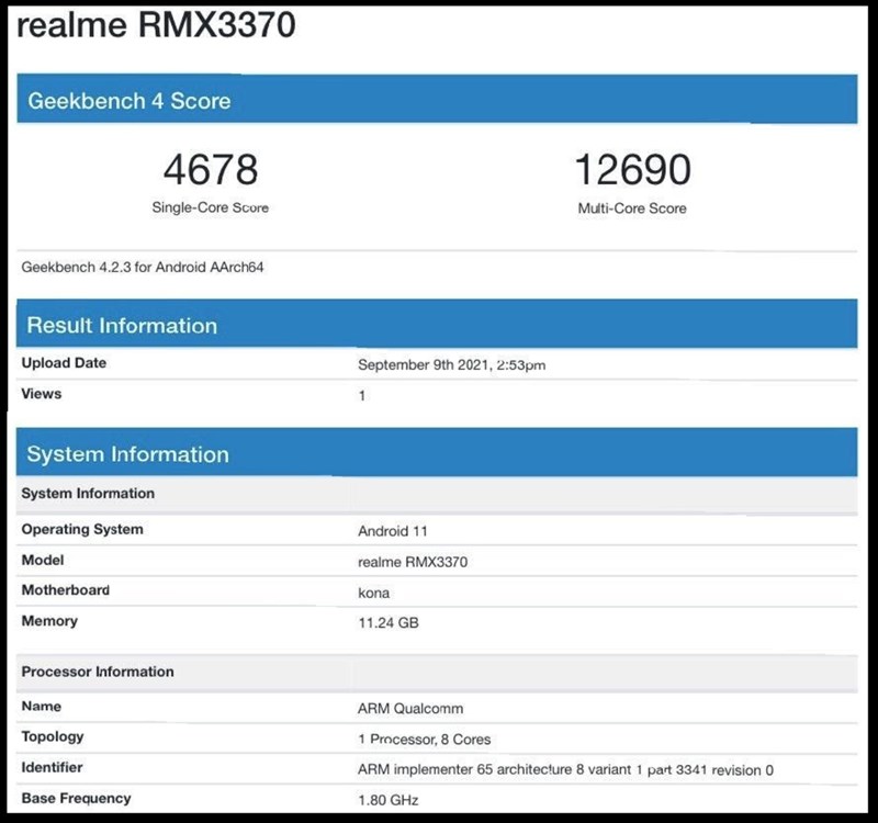 Realme GT Neo2 xuất hiện trên Geekbench: Chip Snapdragon, 12GB RAM...