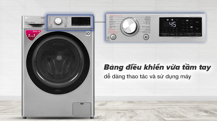 Bảng điều khiển được thiết kế ở phía trên cửa lồng giặt