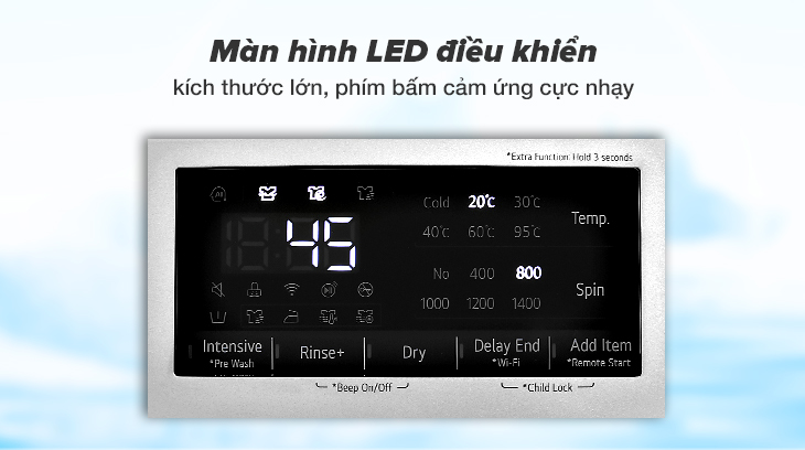 Màn hình LED điều khiển máy được thiết kế dạng cảm ứng hiện đại với các phím bấm rất nhạy