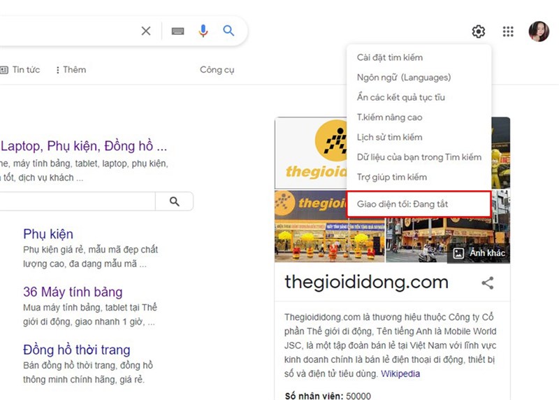 Cách bật chế độ Dark Mode cho Google Search 