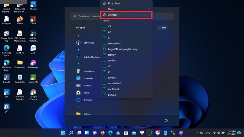 cách gỡ ứng dụng trên Windows 11