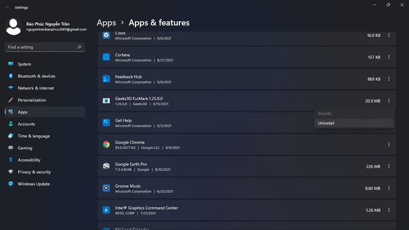cách gỡ ứng dụng trên Windows 11