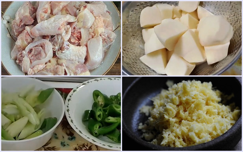 Sơ chế các nguyên liệu để làm món gà hầm khoai tây kiểu Hàn