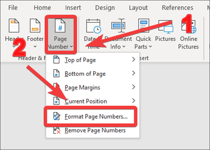 Chọn mục Page Number và chọn Format Page