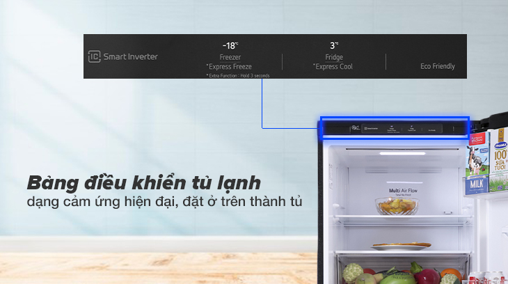 Bảng điều khiển đặt ở phía trên thành tủ lạnh