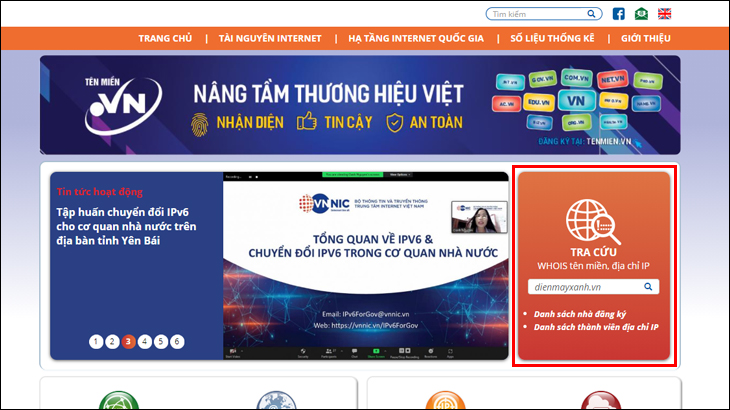 Tra cứu tên miền trên website vnnic.vn