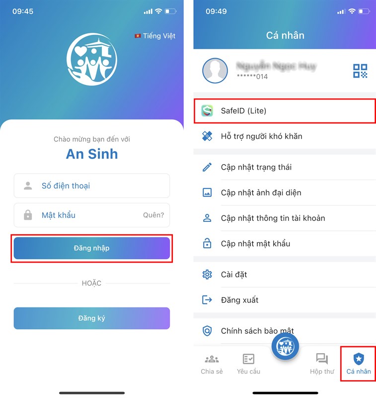 Cách dùng SafeID trên app An Sinh