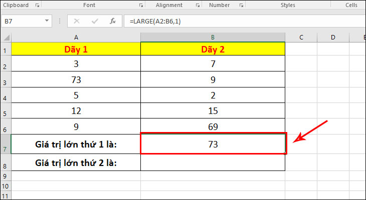 kết quả số lớn nhất trong dãy 1 và dãy 2
