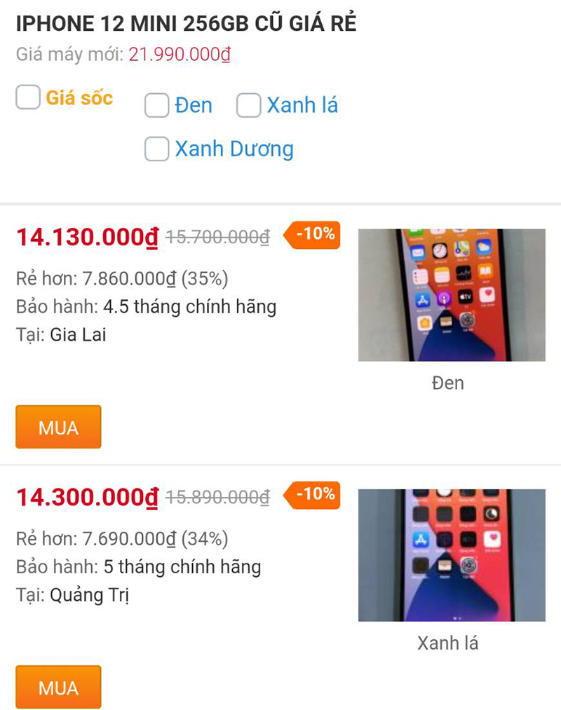 IPHONE 12 MINI 256GB CŨ GIẢM SỐC