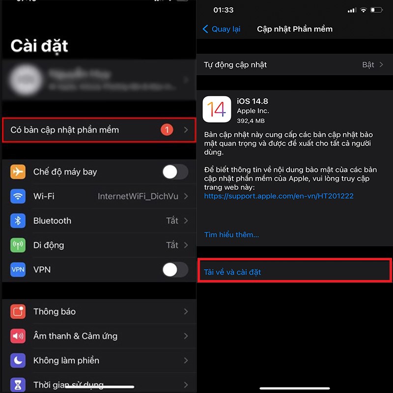 cách cập nhật ios 14.8