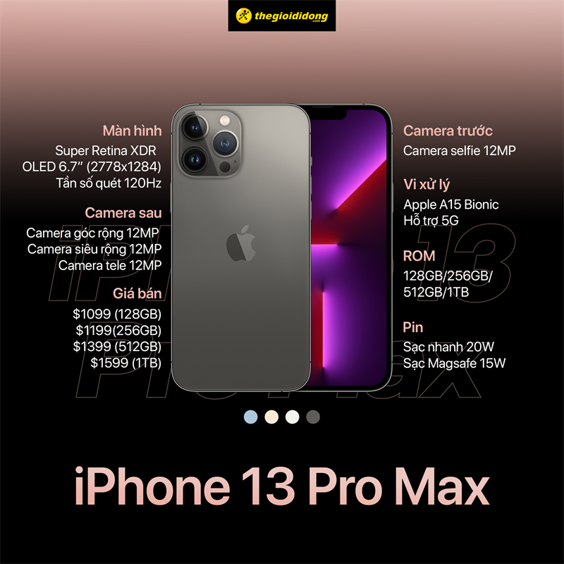 iPhone 13 Pro Max: “Khám phá chất lượng hình ảnh đỉnh cao cùng iPhone 13 Pro Max. Bộ đôi camera chuyên nghiệp, hiện đại cùng cấu hình mạnh mẽ sẽ mang đến trải nghiệm tuyệt vời nhất cho bạn!”