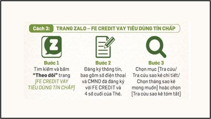 Sao kê thẻ tín dụng FE Credit qua Zalo