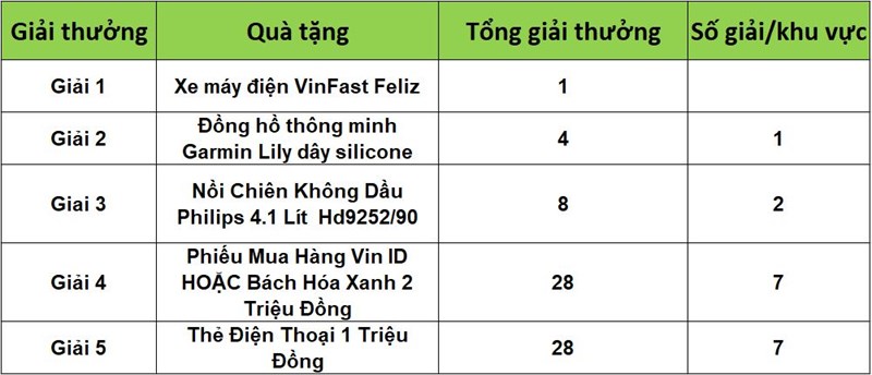 Cơ cấu giải thưởng Cơ cấu giải thưởng