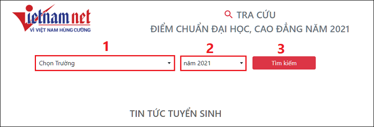 Điền tên trường vào ô Chọn trường > Chọn năm 2021 > Bấm Tìm kiếm