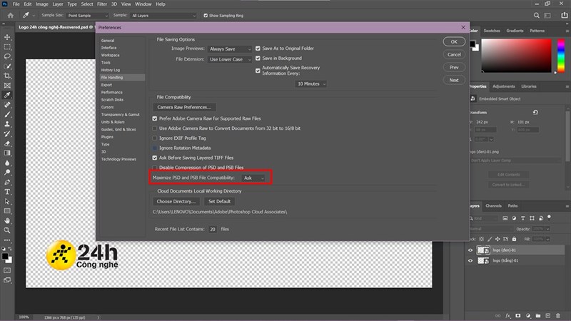 lỗi không lưu được ảnh trong photoshop