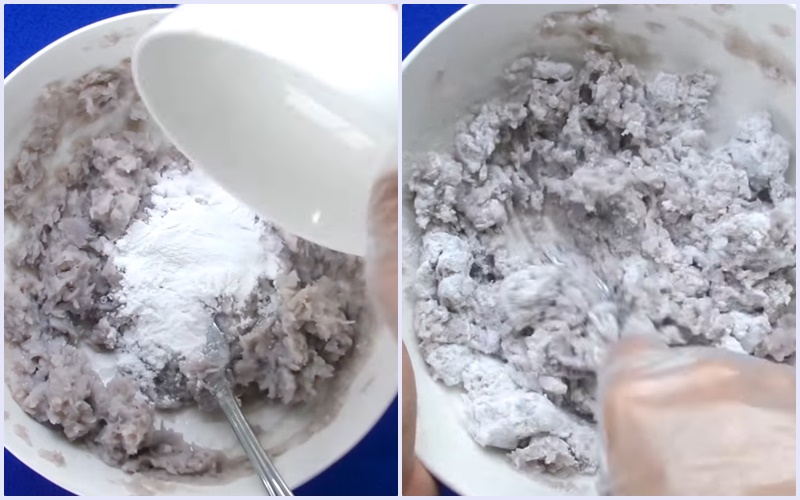 Trộn bột gạo và bột nếp với khoai môn
