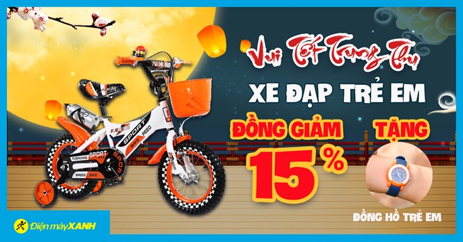 Flashsale Trung Thu - Xe đạp trẻ em sale vi vu 15%, tặng đồng hồ xinh xắn. Giá rẻ, quà ngon