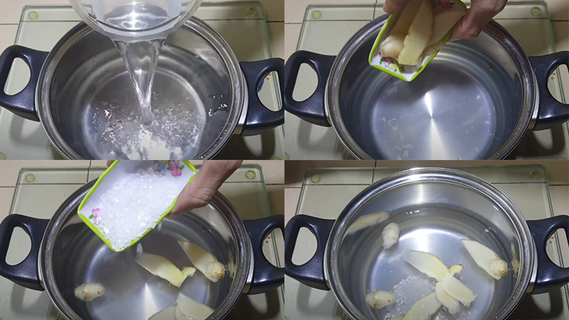 Quá trình nấu nước dừa gừng đường phèn