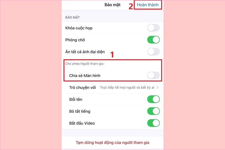 Tắt chế độ Chia sẻ màn hình