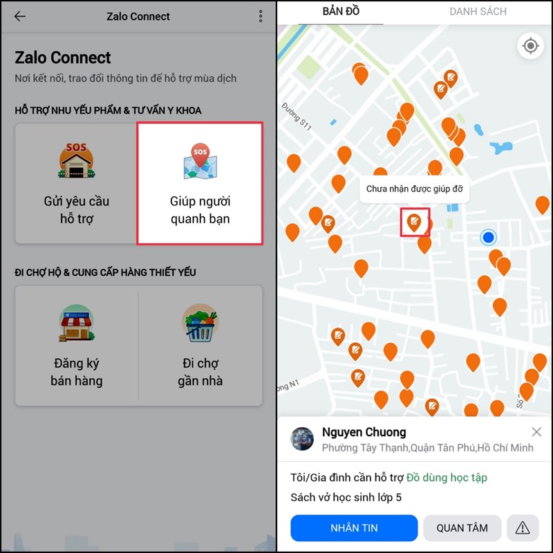 Cách yêu cầu nhận hỗ trợ đồ dùng học tập bằng Zalo Connect