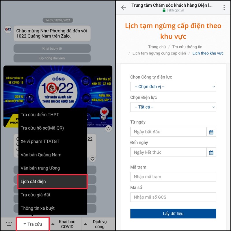 Cách xem lịch cúp điện trên Zalo Cách xem lịch cúp điện trên Zalo
