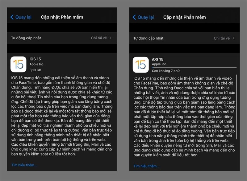 bản cập iOS 15 chính thức có dung lượng gần 4 GB bản cập iOS 15 chính thức có dung lượng gần 4 GB
