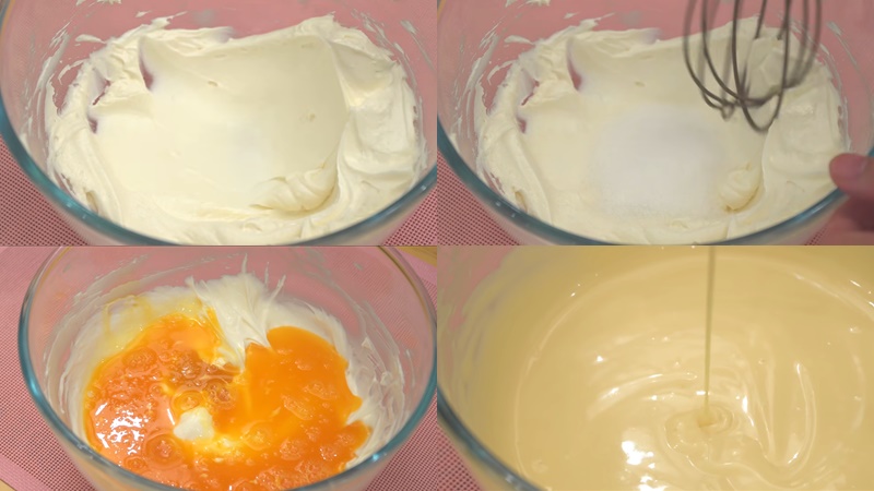Trộn hỗn hợp nước cốt chanh dây - gelatin với cream cheese