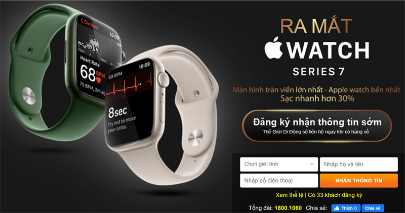 đăng kí nhận thông tin Apple Watch S7