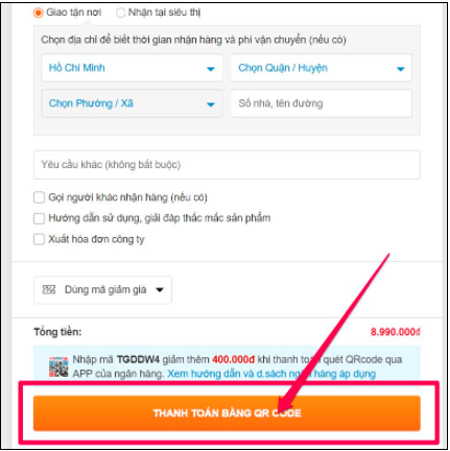 Chọn thanh toán bằng QRCODE Chọn thanh toán bằng QRCODE