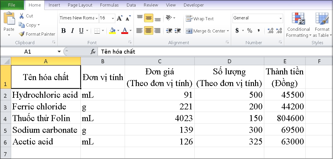 Tạo bảng Excel: \